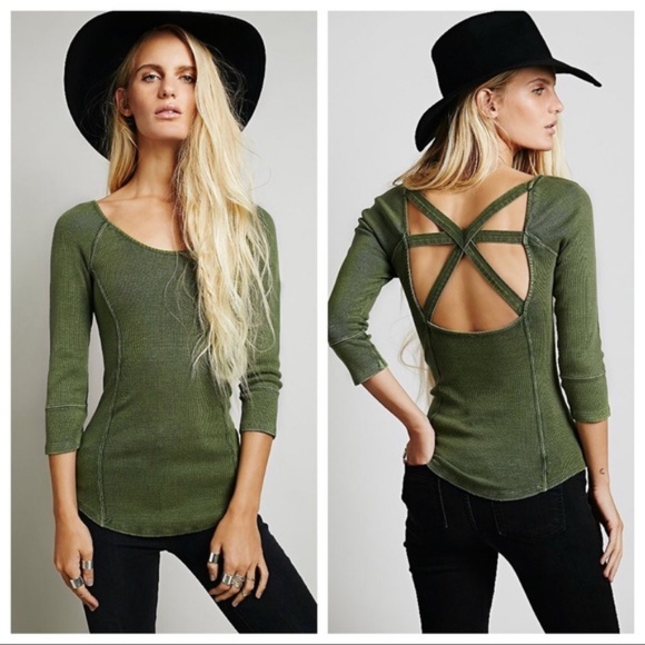 Free People Tops - Free People Army Green Cross Cross Top - B12